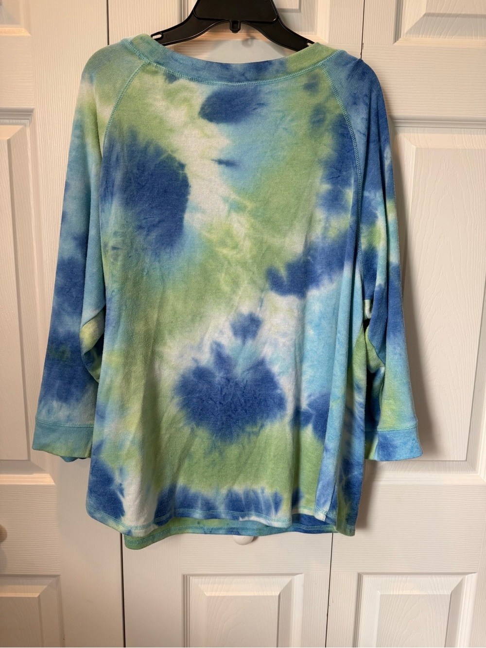 # Ruby Rd. 2X Tie-Dye Scoop Neck Slouchy Sweatshirt in Blue & Green - Picture 4 of 5